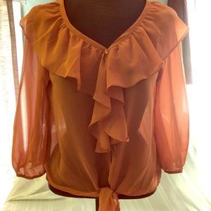 Orange sheer long sleeve blouse
